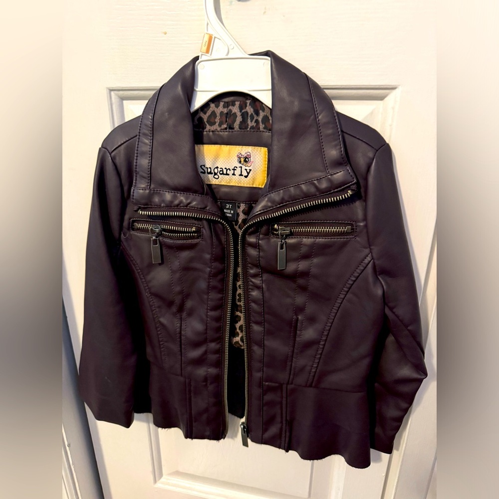 Girl’s brown pleather jacket, size 3T